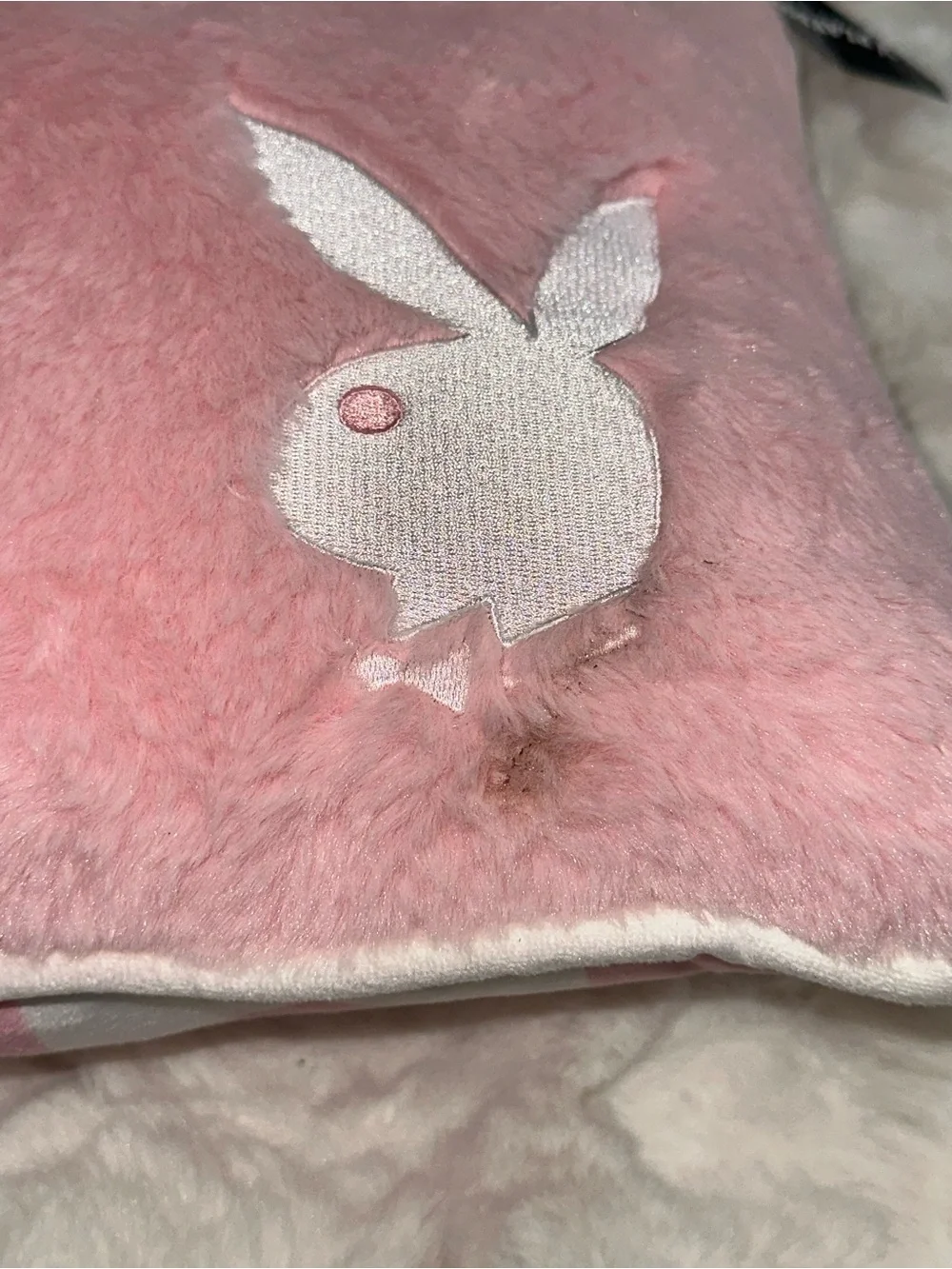 Reversible PLAYBOY Pink Bunny Logo Pillow -Soft Fur Cushion- Women’s Essentials